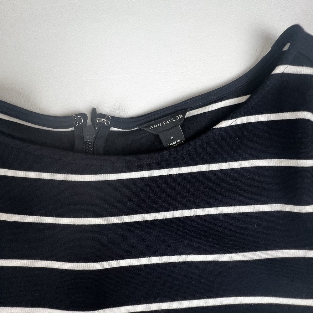 Ann Taylor Loft Women's A-Line Dress Size 8 Striped Black White With Zipper - Picture 3 of 7